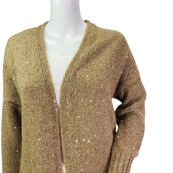 J Jill Womens Wool Blend Cardigan Sweater Gold Sequin Open Front Size M - Picture 4 of 11